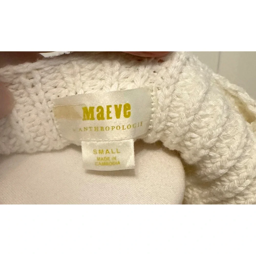 Maeve Anthropologie Ivory Chunky Knit V-Neck Sweater Cream Oversized Pullover S